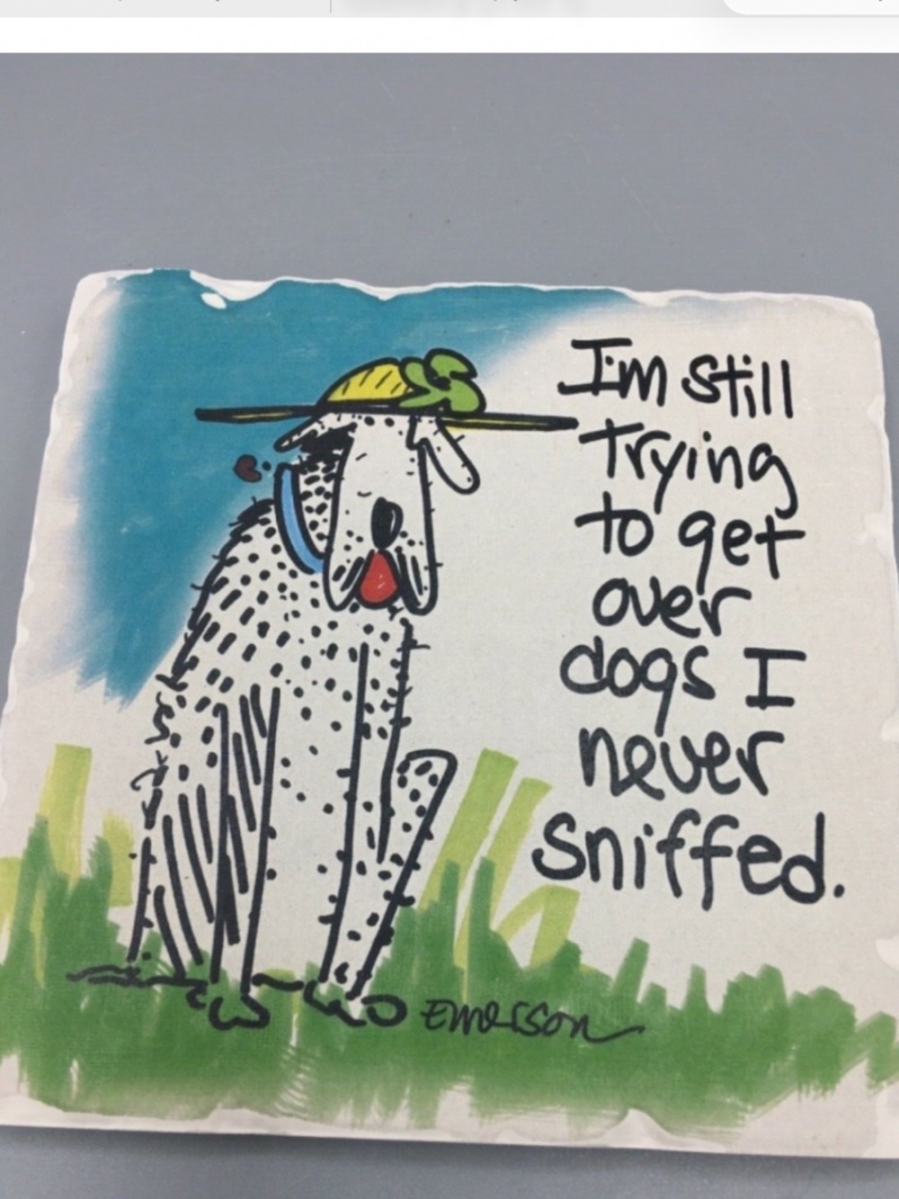 Dog Themed Tumbled Stone coaster “still trying to get over dogs I never sniffed”